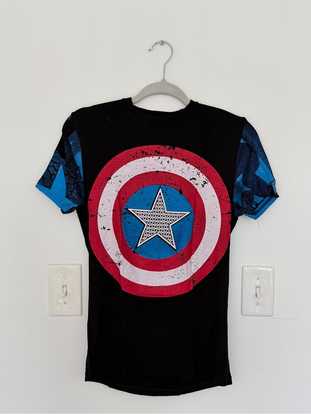 Men's Black Captain Shield Graphic Tee - Blue & Red Accents